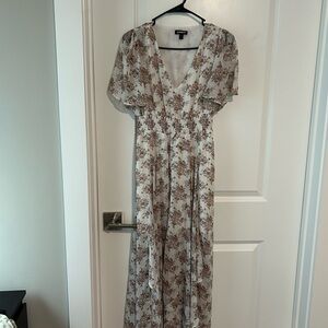Express White and Brown Floral Maxi Dress